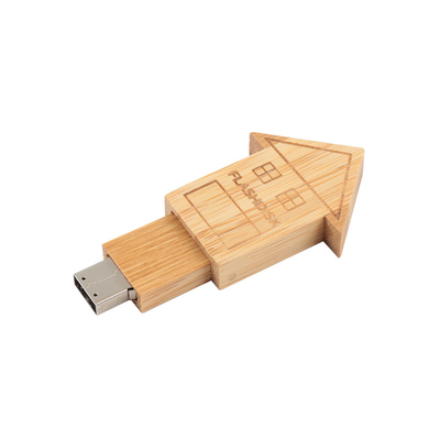 व्यवसाय उपहार के लिए प्राकृतिक लकड़ी के साथ कस्टम लोगो हाउस आकार का लकड़ी का यूएसबी फ्लैश ड्राइव