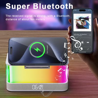 ब्लूटूथ स्पीकर के साथ iPhone iWatch और AirPods के लिए रंगीन रोशनी वायरलेस चार्जर