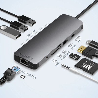 यूएसबी 3.0 स्टेशन यूएसबी सी हब स्मार्ट एडाप्टर/मेमोरी कार्ड हब 5Gbps डेटा ट्रांसफर स्पीड के साथ