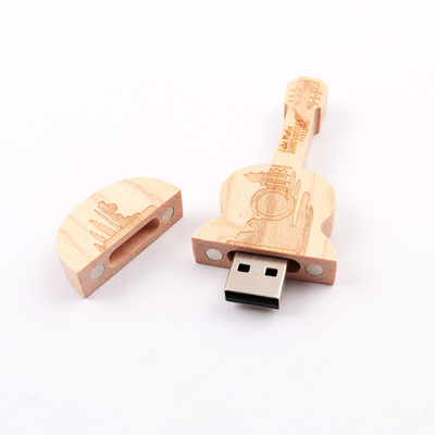 15MB/S 32GB 128GB वुडन फ्लैश ड्राइव गिटार शेप मेमोरी I फास्ट स्पीड