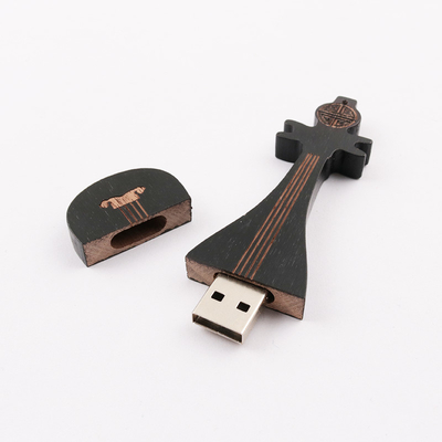 15MB/S 32GB 128GB वुडन फ्लैश ड्राइव गिटार शेप मेमोरी फास्ट स्पीड