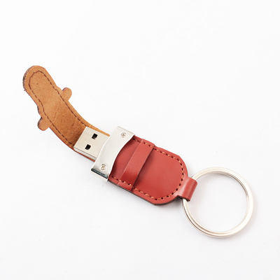 धातु की अंगूठी 2.0 पोर्टेबल 64GB 128GB 30MB / S के साथ पु कवर और लेदर USB स्टिक